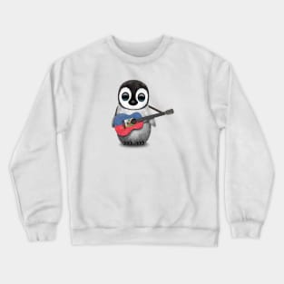 Baby Penguin Playing Haitian Flag Guitar Crewneck Sweatshirt